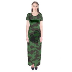 Green Camo Hearts Short Sleeve Maxi Dress