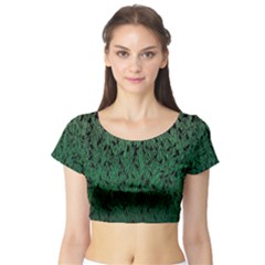 Green Ombre Feather Pattern, Black, Short Sleeve Crop Top (tight Fit) by Zandiepants