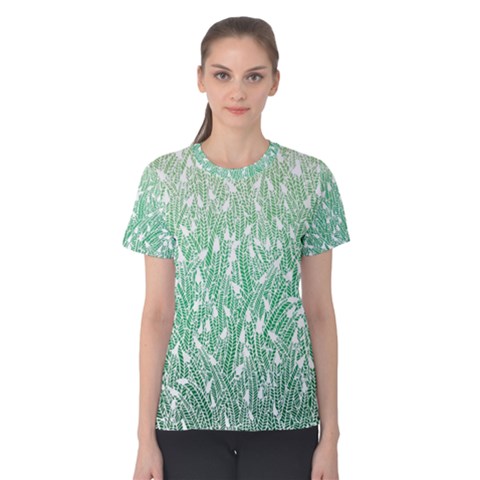 Green Ombre Feather Pattern, White, Women s Cotton Tee by Zandiepants