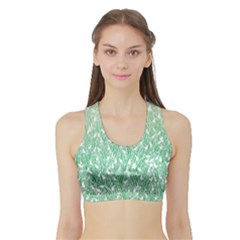 Green Ombre Feather Pattern, White, Women s Sports Bra With Border by Zandiepants