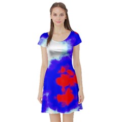 Red White And Blue Sky Short Sleeve Skater Dress