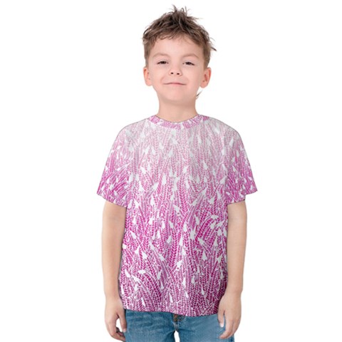 Pink Ombre Feather Pattern, White, Kid s Cotton Tee by Zandiepants