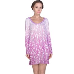 Pink Ombre Feather Pattern, White, Long Sleeve Nightdress by Zandiepants