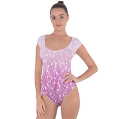 Pink Ombre Feather Pattern, White, Short Sleeve Leotard (ladies) by Zandiepants