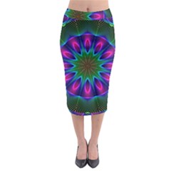 Star Of Leaves, Abstract Magenta Green Forest Midi Pencil Skirt