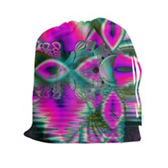 Crystal Flower Garden, Abstract Teal Violet Drawstring Pouches (xxl) by DianeClancy