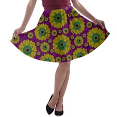 Sunroses Mixed With Stars In A Moonlight Serenade A-line Skater Skirt