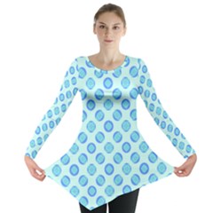 Pastel Turquoise Blue Retro Circles Long Sleeve Tunic 