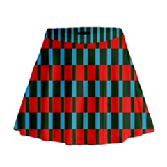 Black Red Rectangles Pattern                                                            Mini Flare Skirt