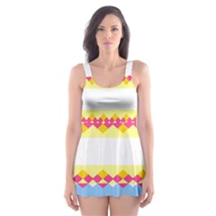 Rhombus And Stripes                                                             Skater Dress Swimsuit