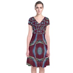 Fancy Maroon Blue Design Wrap Dress