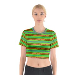 Bright Green Orange Lines Stripes Cotton Crop Top by BrightVibesDesign