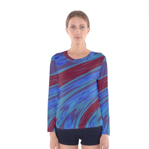 Swish Blue Red Abstract Women s Long Sleeve Tee by BrightVibesDesign