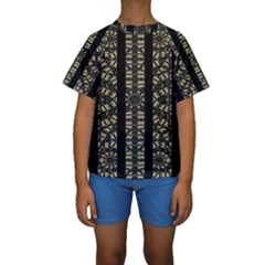 Vertical Stripes Tribal Print Kid s Short Sleeve Swimwear by dflcprintsclothing