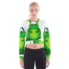 Green Frog Women s Cropped Sweatshirt by Valentinaart