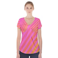 Pink Elegant Lines Short Sleeve Front Detail Top