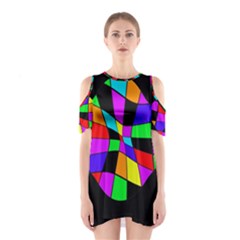 Abstract Colorful Flower Cutout Shoulder Dress