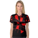 Red abstract flower Women s V-Neck Sport Mesh Tee View1