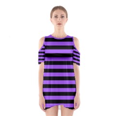 Purple Stripes Cutout Shoulder Dress