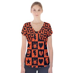 Goth Punk Checkers Short Sleeve Front Detail Top