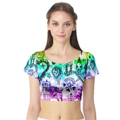 Rainbow Scene Kid Sketches Short Sleeve Crop Top (tight Fit)