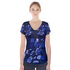 Blue Abstraction Short Sleeve Front Detail Top