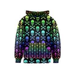 Rainbow Skull And Crossbones Pattern Kids  Zipper Hoodie by ArtistRoseanneJones