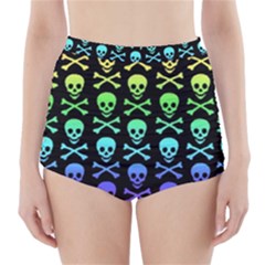 Rainbow Skull And Crossbones Pattern High-waisted Bikini Bottoms by ArtistRoseanneJones