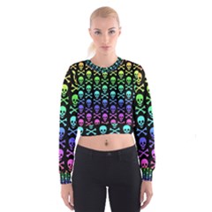 Rainbow Skull And Crossbones Pattern Women s Cropped Sweatshirt by ArtistRoseanneJones