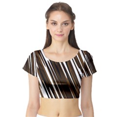 Black Brown And White Camo Streaks Short Sleeve Crop Top (tight Fit)