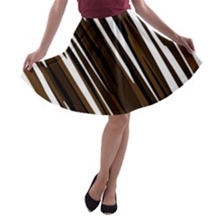 Black Brown And White Camo Streaks A-line Skater Skirt