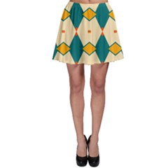 Blue Yellow Rhombus Pattern                                                                                 Skater Skirt