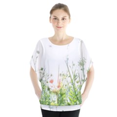 Carrot Flowers Batwing Chiffon Blouse