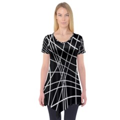 Black And White Elegant Lines Short Sleeve Tunic 