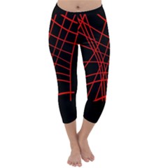 Neon Red Abstraction Capri Winter Leggings 