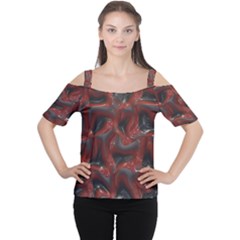 Red Grey 3d Design                                                                                    Women s Cutout Shoulder Tee