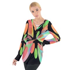 Colorful Abstract Flower Women s Tie Up Tee