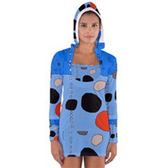 Blue Abstraction Women s Long Sleeve Hooded T-shirt