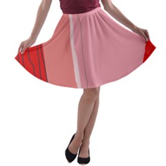 Red And Pink Lines A-line Skater Skirt by Valentinaart