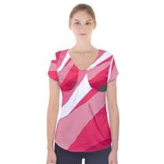 Pink Abstraction Short Sleeve Front Detail Top by Valentinaart