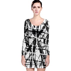 Black And White Abstract Design Long Sleeve Velvet Bodycon Dress by Valentinaart