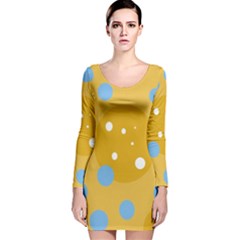 Blue And Yellow Moon Long Sleeve Velvet Bodycon Dress by Valentinaart