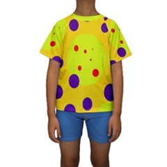 Yellow And Purple Dots Kid s Short Sleeve Swimwear by Valentinaart