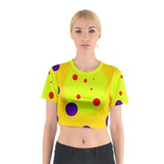 Yellow And Purple Dots Cotton Crop Top by Valentinaart