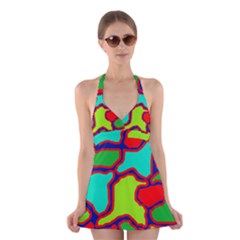 Colorful Abstract Design Halter Swimsuit Dress by Valentinaart