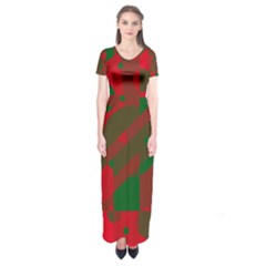 Red And Green Abstract Design Short Sleeve Maxi Dress