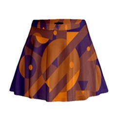 Blue And Orange Abstract Design Mini Flare Skirt