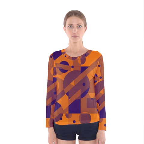 Orange And Blue Abstract Design Women s Long Sleeve Tee by Valentinaart