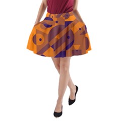 Orange And Blue Abstract Design A-line Pocket Skirt by Valentinaart