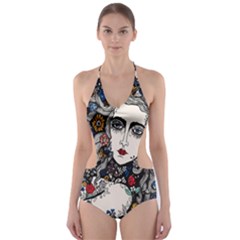 Flower Woman Cut-out One Piece Swimsuit by DryInk